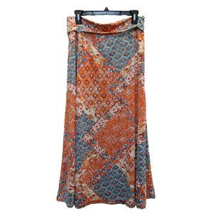Sophia Jayne Full Maxi Skirt PL Pull On Stretchy Geometric Orange & Blue